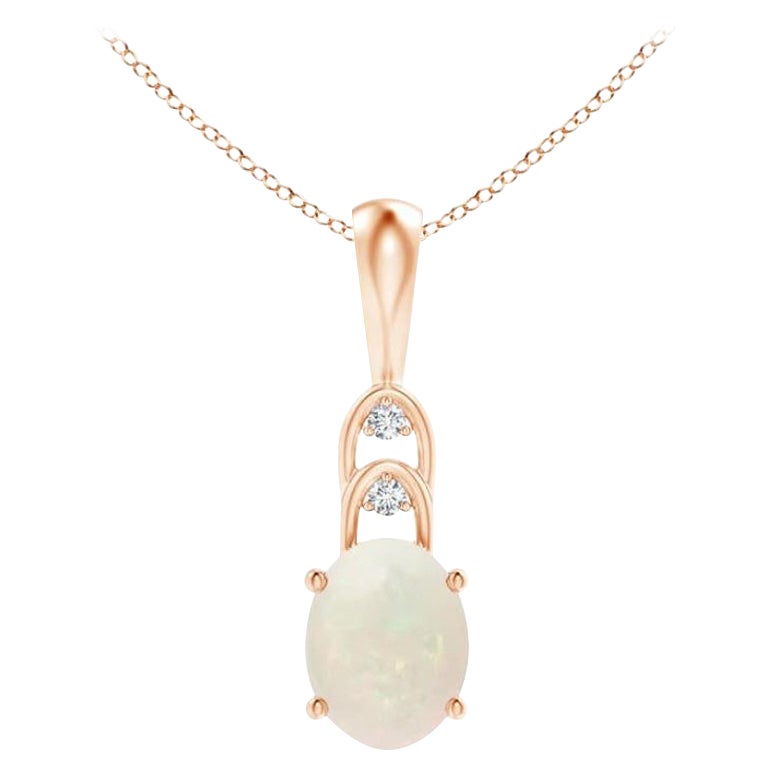Natural Oval 1.1 ct Opal Solitaire Pendant with Diamonds in 14K Rose Gold