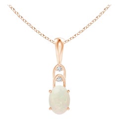 Colgante solitario de ópalo oval natural con diamantes en oro rosa de 18 quilates