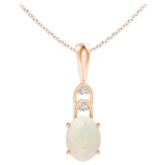 Natural Oval 1.1 ct Opal Solitaire Pendant with Diamonds in 18K Rose Gold