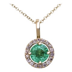 $1 NO RESERVE 0,92 Karat Smaragde & 0,15 Karat Diamanten 14k Gelbgold Halskette