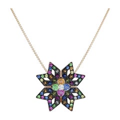 Tsavorite Sapphire Ruby Multisapphire Rose 14k Gold Necklace for Her