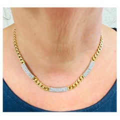 VINTAGE 18K Gold Cuban Natural Diamonds Necklace 16"