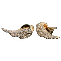 Wing Charm Earrings 14k Solid Gold Diamond Wing Earring Wedding Anniversary Gift