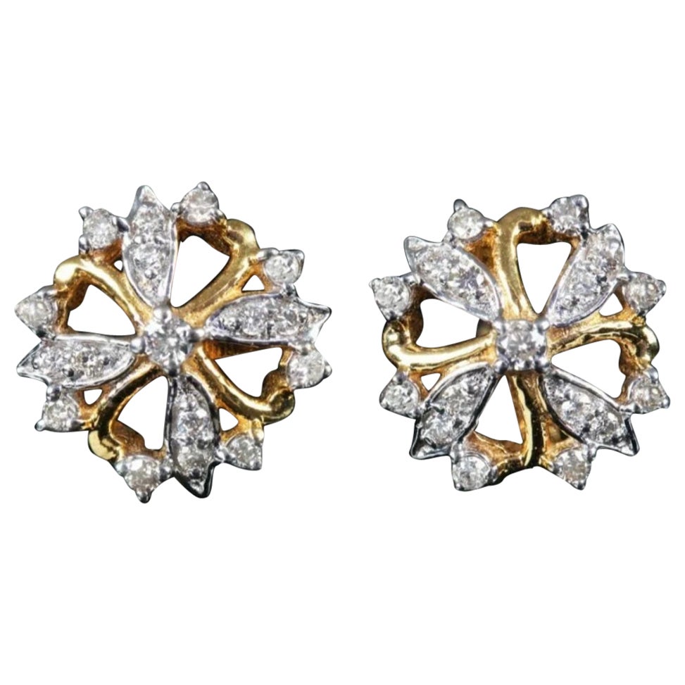 Natürliche Diamant Ohrstecker 14K Gelbgold Luxus Braut Hochzeit Schmuck Geschenk