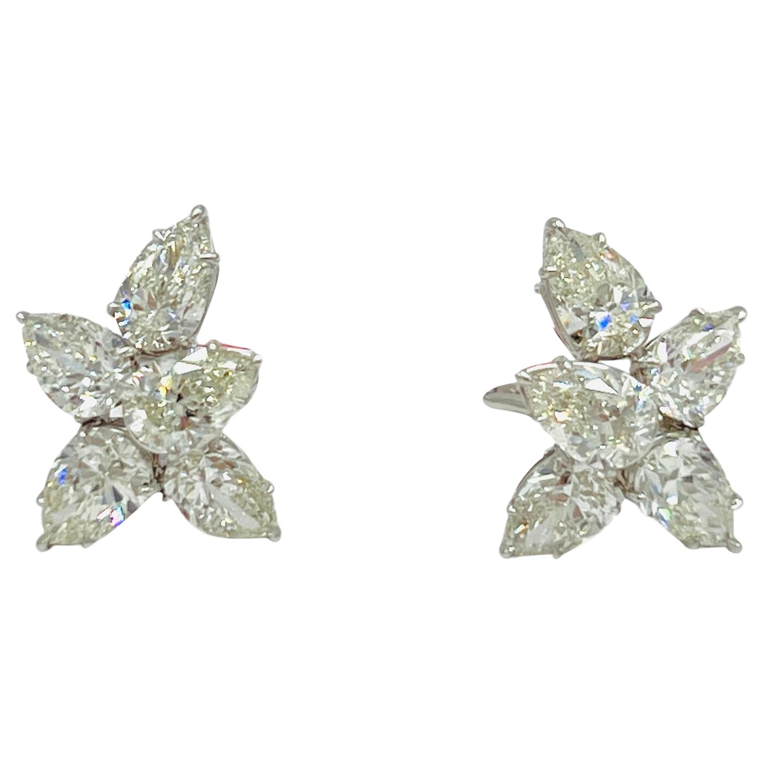 GIA White Diamond Pear 0.90-1 Carat Each Cluster Earrings in 18K White Gold