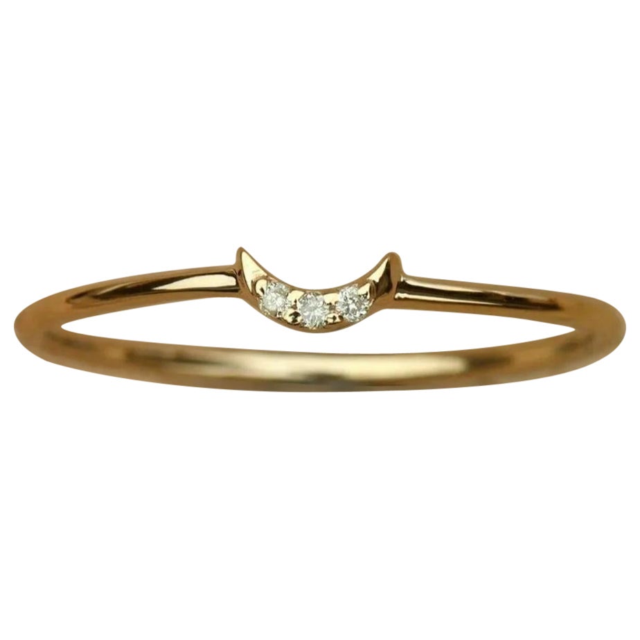 Natural Diamond Crescent Moon Ring 14k Gold Bridal Jewelry Minimalist Ring Gift.