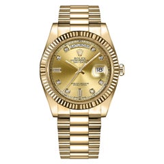 Reloj Rolex Day-Date II Oro Amarillo Bisel Acanalado Esfera Champán Diamante 218238
