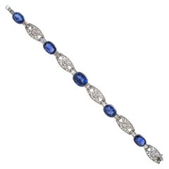 GIA Art Deco Sapphire and Diamond Link Tennis Bracelet