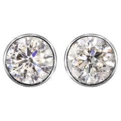 1 1/2 Carat Ct Real Natural Solitaire Diamond Round Bezel Stud Earrings 14k Gold