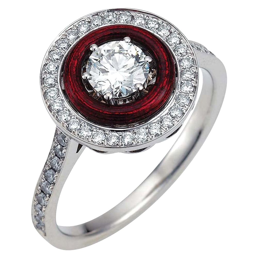 Victor Mayer Soirée Red Enamel Ring 18k White Gold/Yellow Gold 49 Diamonds