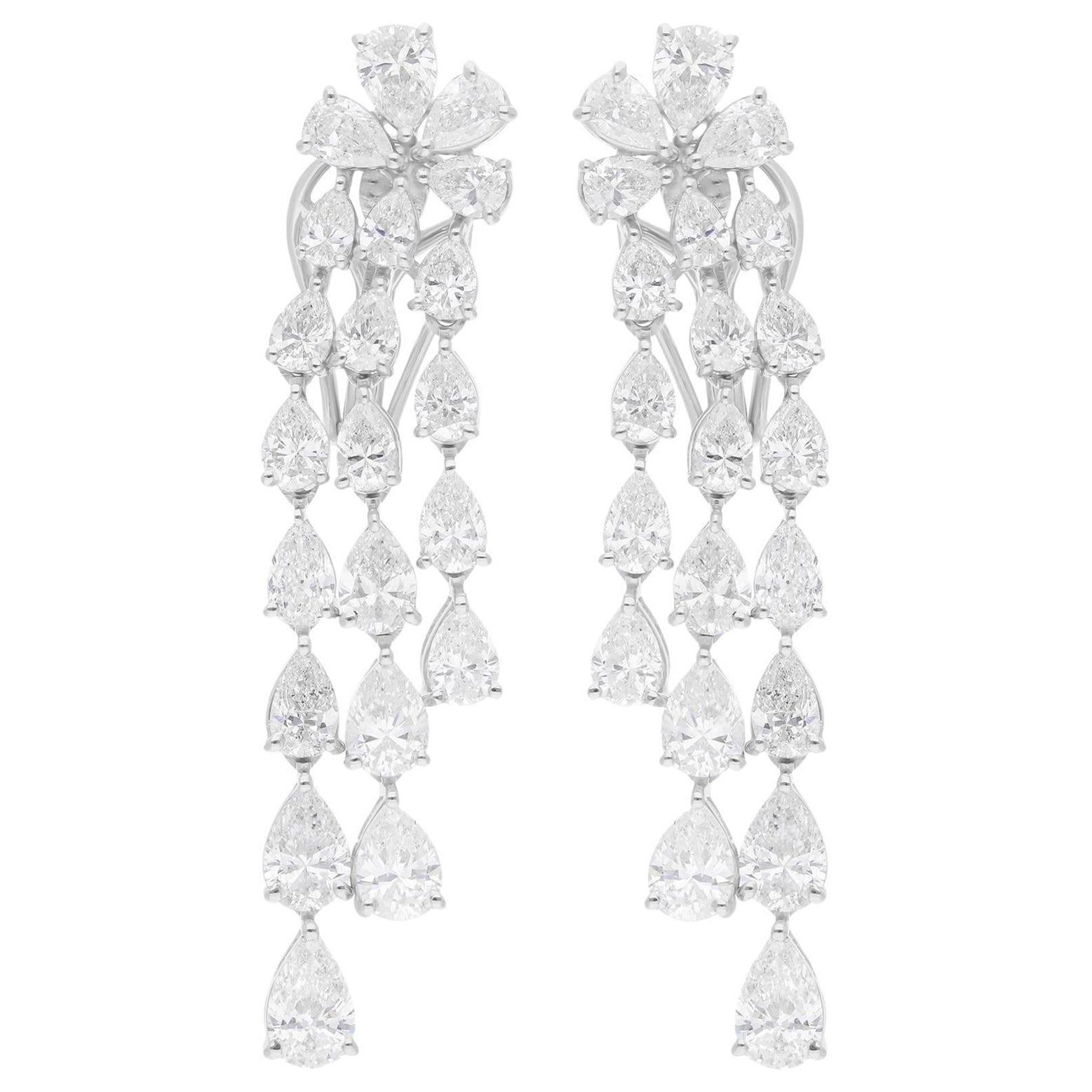 7.61 Carat SI/H Pear Diamond Chandelier Earrings 14 Karat White Gold Jewelry