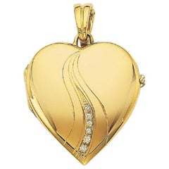 Polished Heart Pendant Locket 18k Yellow Gold 7 Diamonds 0.09 ct H VS 28 x 32 mm