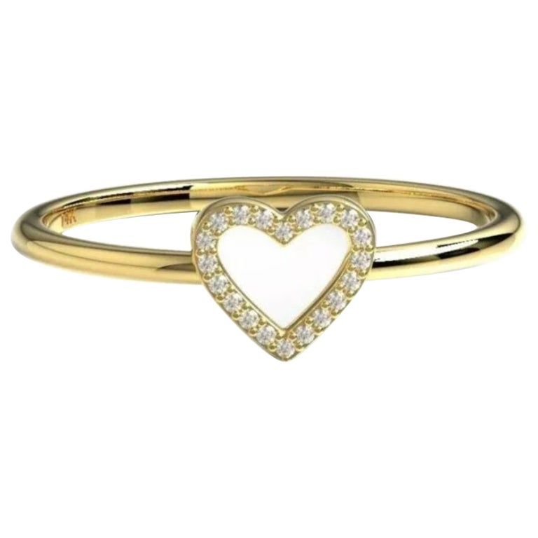 Diamond Heart Ring 14K Solid Gold Heart Stacking Ring For Women Valentines Gift.