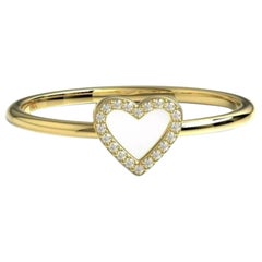 Diamond Heart Ring 14K Solid Gold Heart Stacking Ring For Women Valentines Gift.