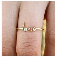 Bague en or massif 14k Scrip Love Initial Diamond Thin Ring Handmade Stacking Dainty