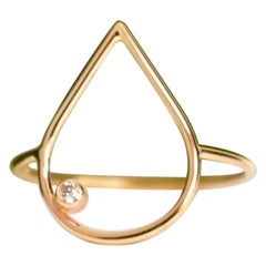 14k Massivgold Tropfenförmiger Diamant dünner Ring Handgefertigter Stapelbarer Valentinsgeschenk