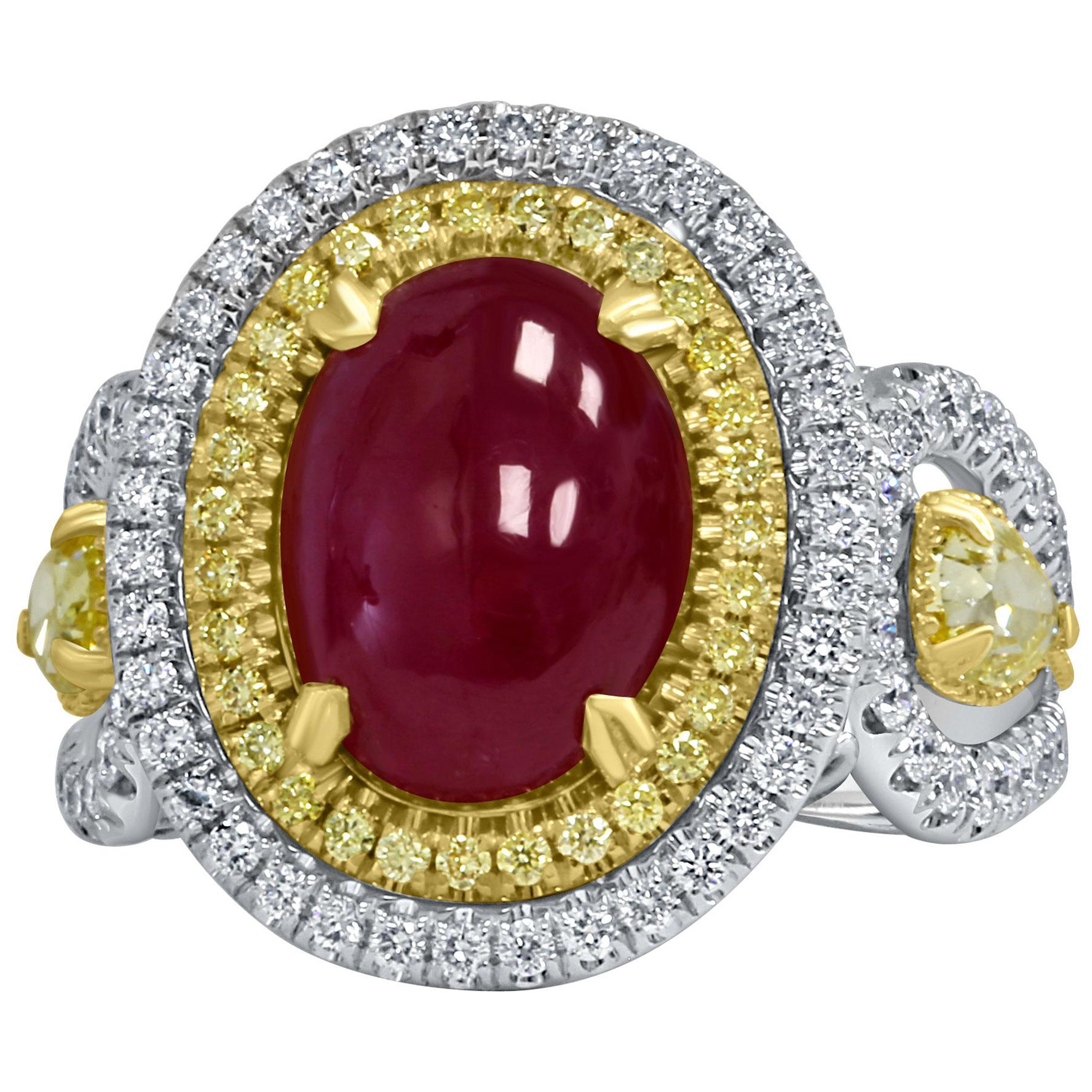GIA 4.91 Ct Purplish Pink Oval Shaped Cabochon Cut Unheated Ruby Diamond Ring