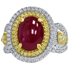 GIA 4.91 Ct Purplish Pink Oval Shaped Cabochon Cut Unheated Ruby Diamond Ring