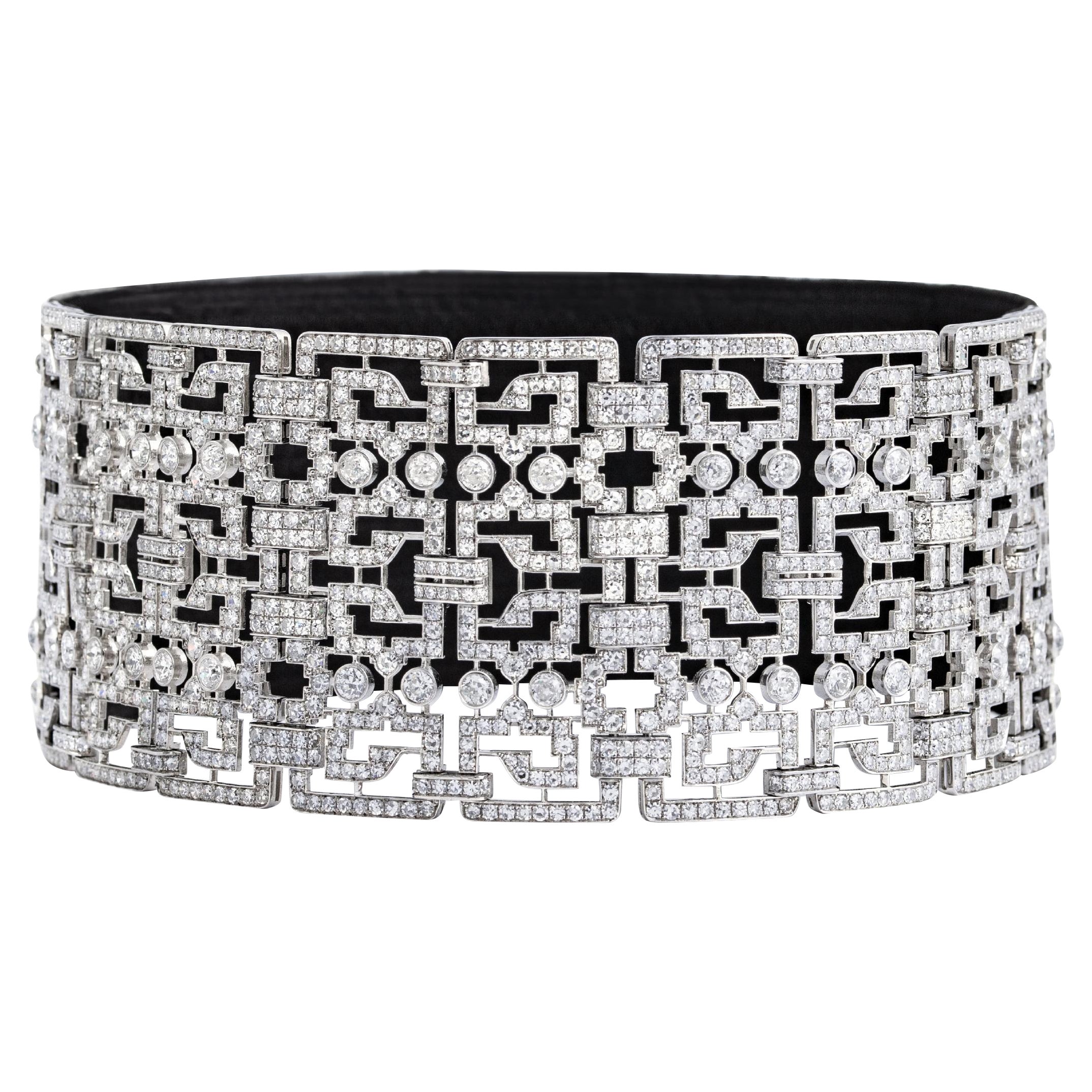 Collier ras du cou convertible Art déco en platine et diamants