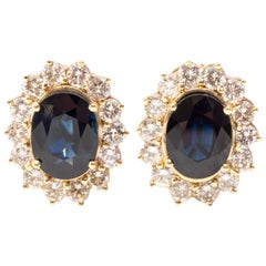 1970s Sapphire Diamond Gold Halo Earrings