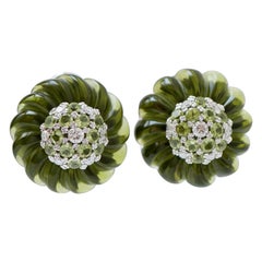 Boucles d'oreilles en or blanc 14 ct, péridots, diamants et quartz vert