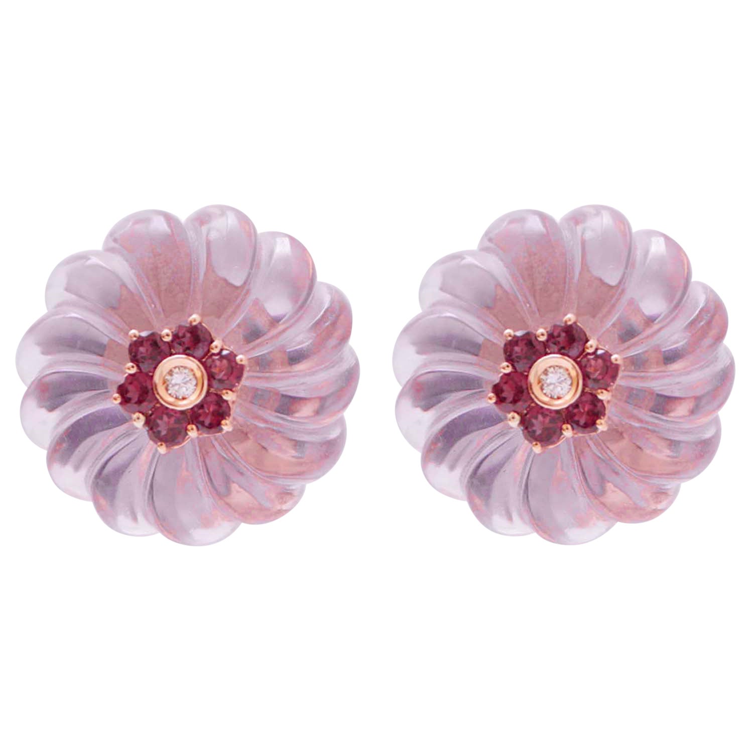 Ohrringe aus 14 Karat Weißgold mit rosa Quarz, Turmalin, Diamanten.