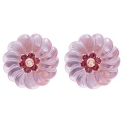 Pink Quartz, Tourmaline, Diamonds, 14 Karat White Gold Earrings.