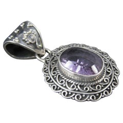 Large Ornate Sterling Silver 6 Carat Amethyst Pendant