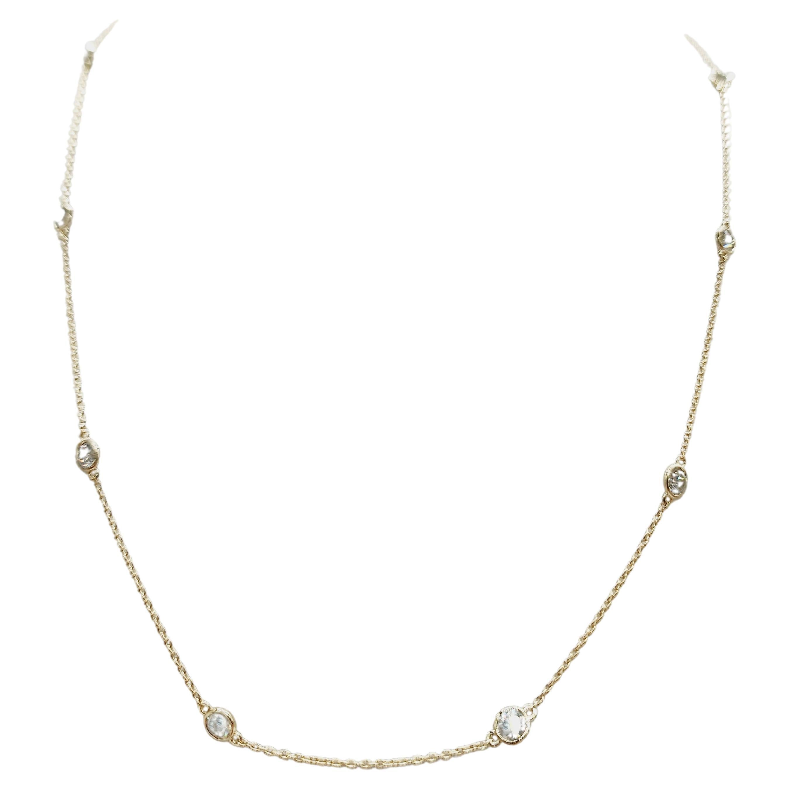 2.15 Carats 10 Station Diamond by the Yard Necklace 14 Karat Yellow Gold