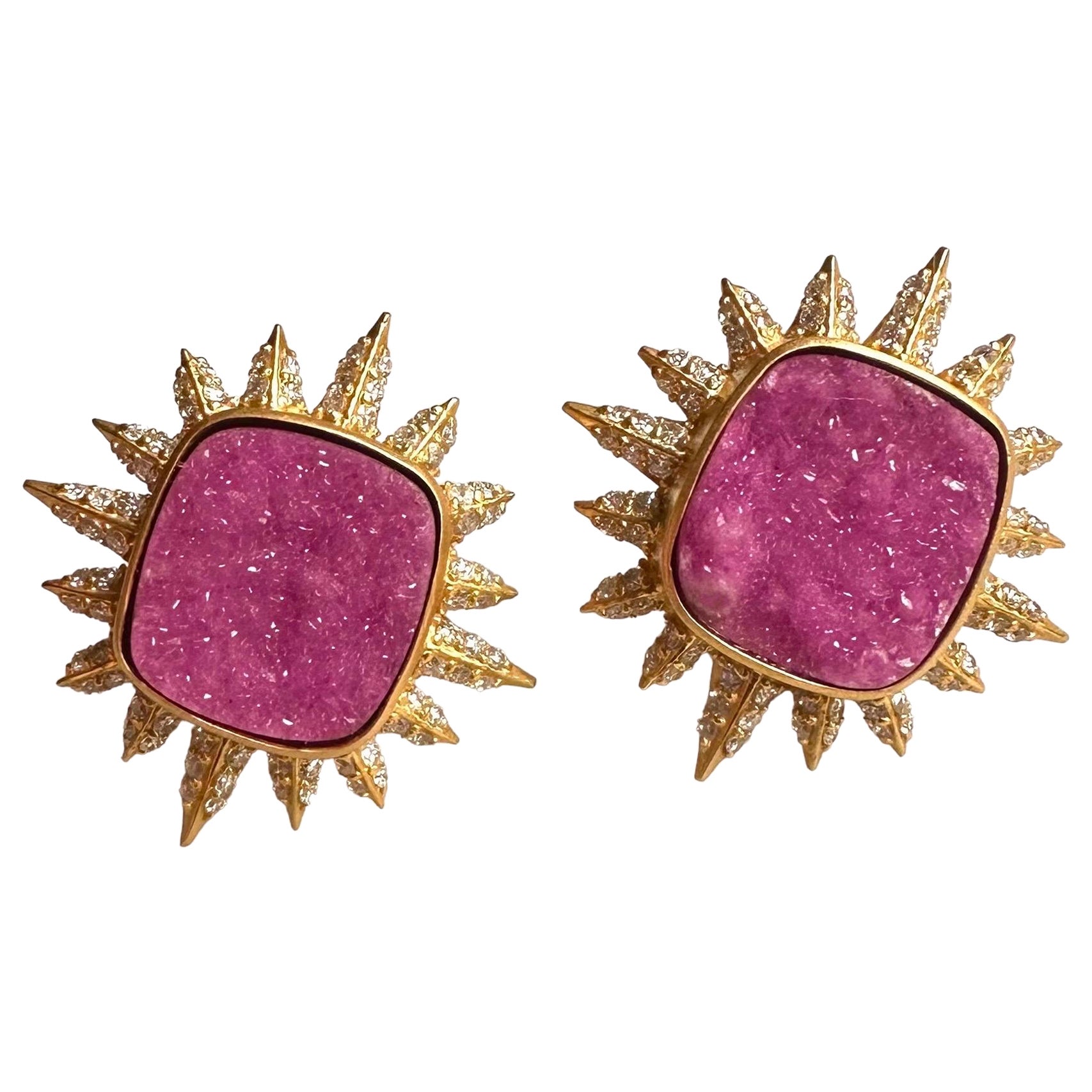 Pink Quartz, Diamond 18kt Gold Studs by Lauren Harper