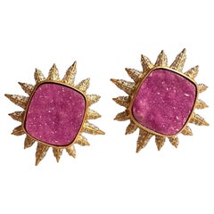 Pink Quartz, Diamond 18kt Gold Studs by Lauren Harper