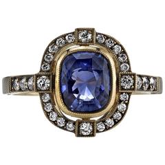 Sapphire and Oxidized Yellow Gold Engagement Ring 6