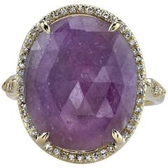 Red Sapphire with Diamond Surround Yellow Gold Ring 7
