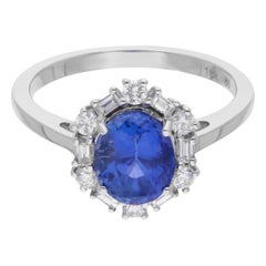 Blue Sapphire Gemstone Cocktail Ring Diamond 10 Kt White Gold Handmade Jewelry