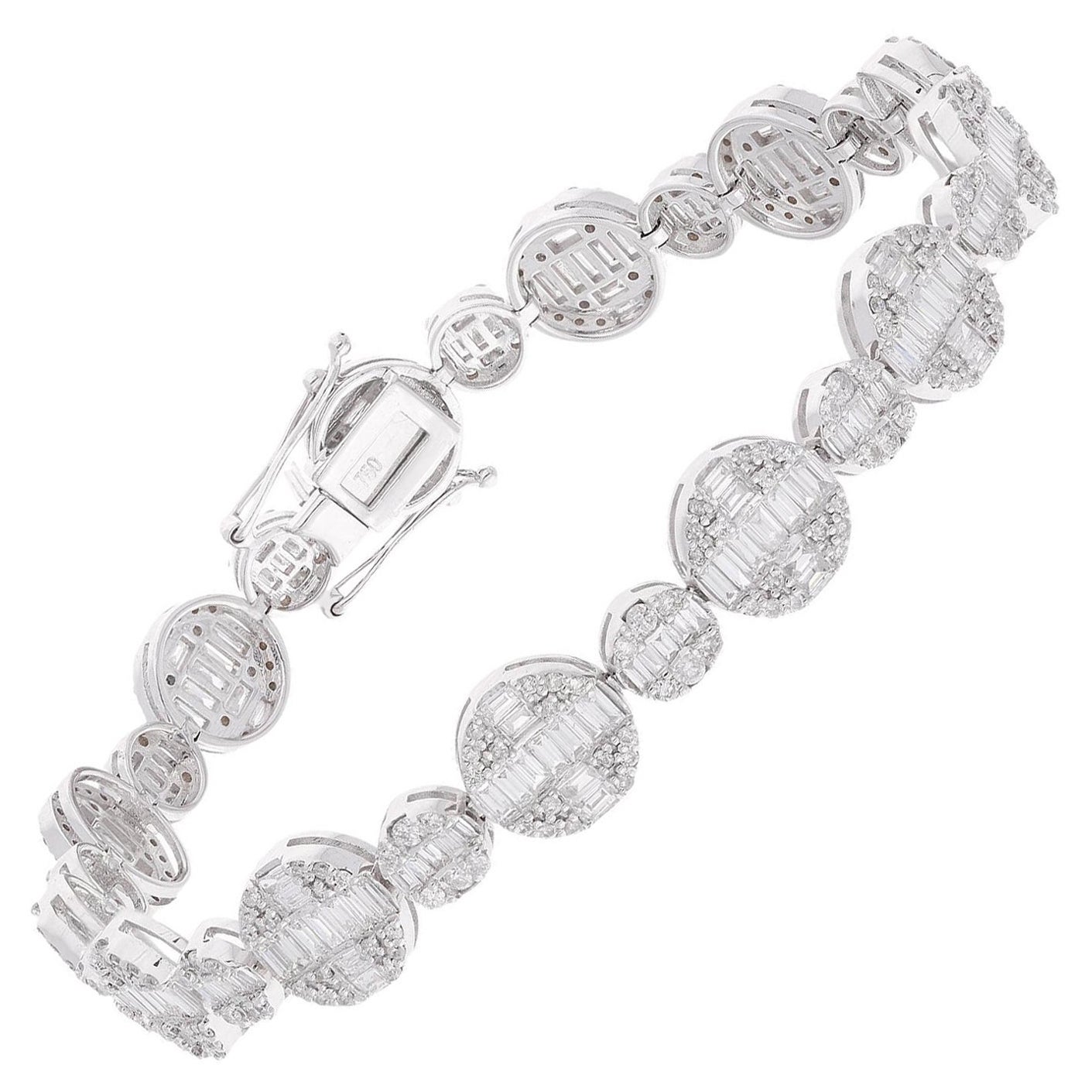 5ct SI Clarity HI Color Baguette Diamond Multi Disc Bracelet 10 Karat White Gold