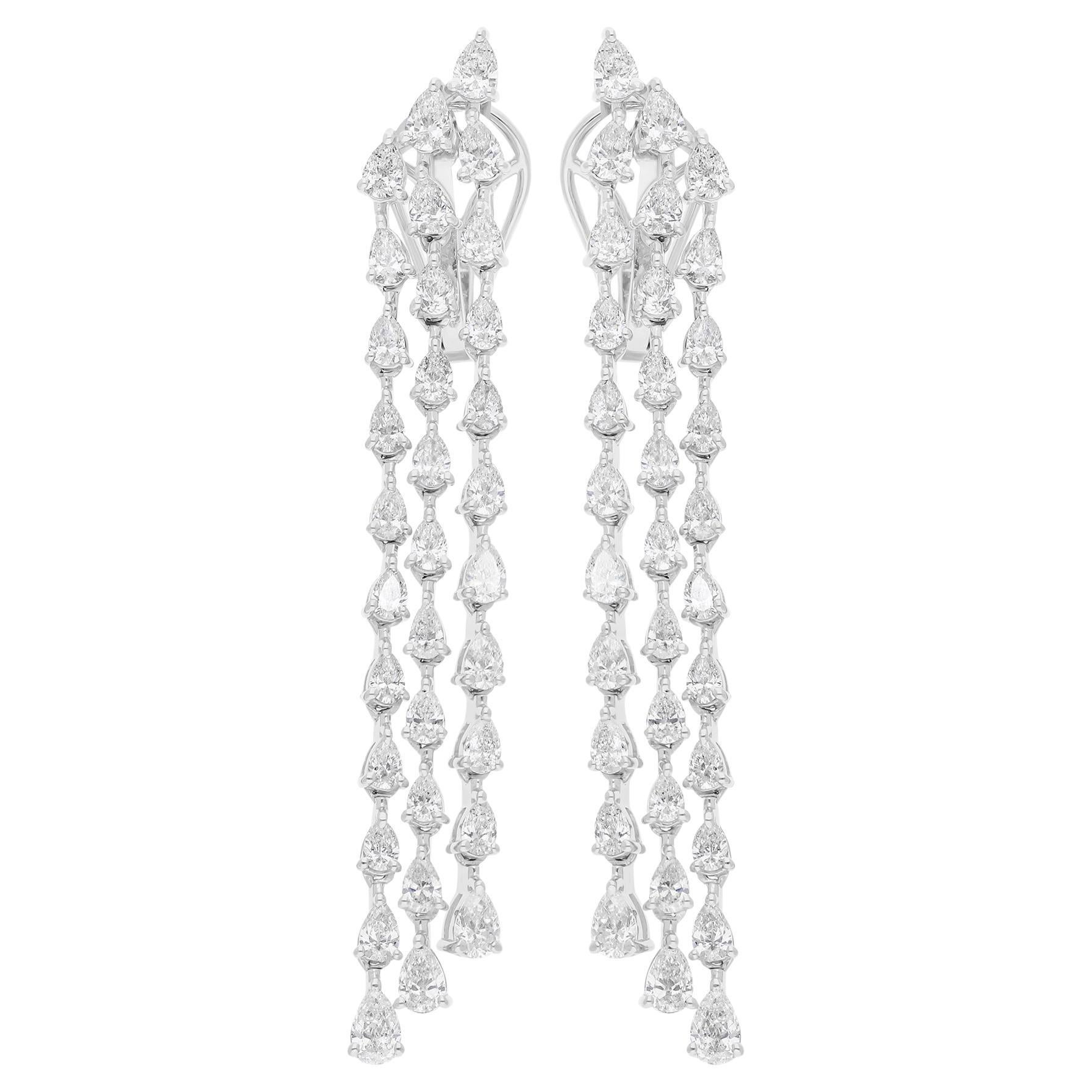 Natural 4.43 Carat SI/H Pear Diamond Chandelier Earrings 10 Karat White Gold