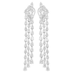 Natural 4.43 Carat SI/H Pear Diamond Chandelier Earrings 10 Karat White Gold