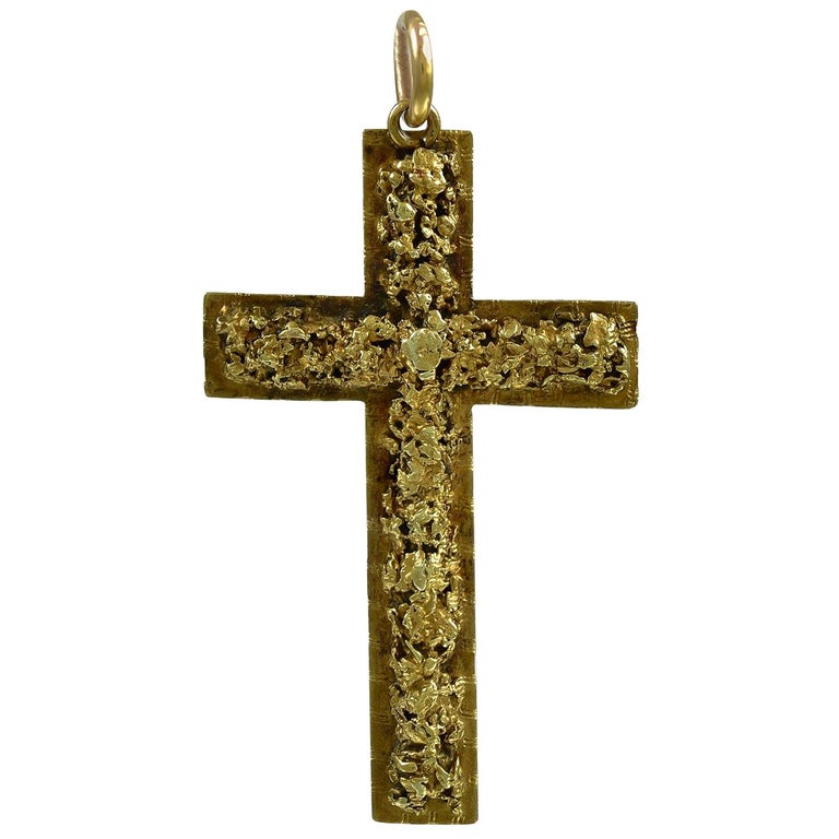Early Quartz Gold Cross Brooch For Sale at 1stdibs