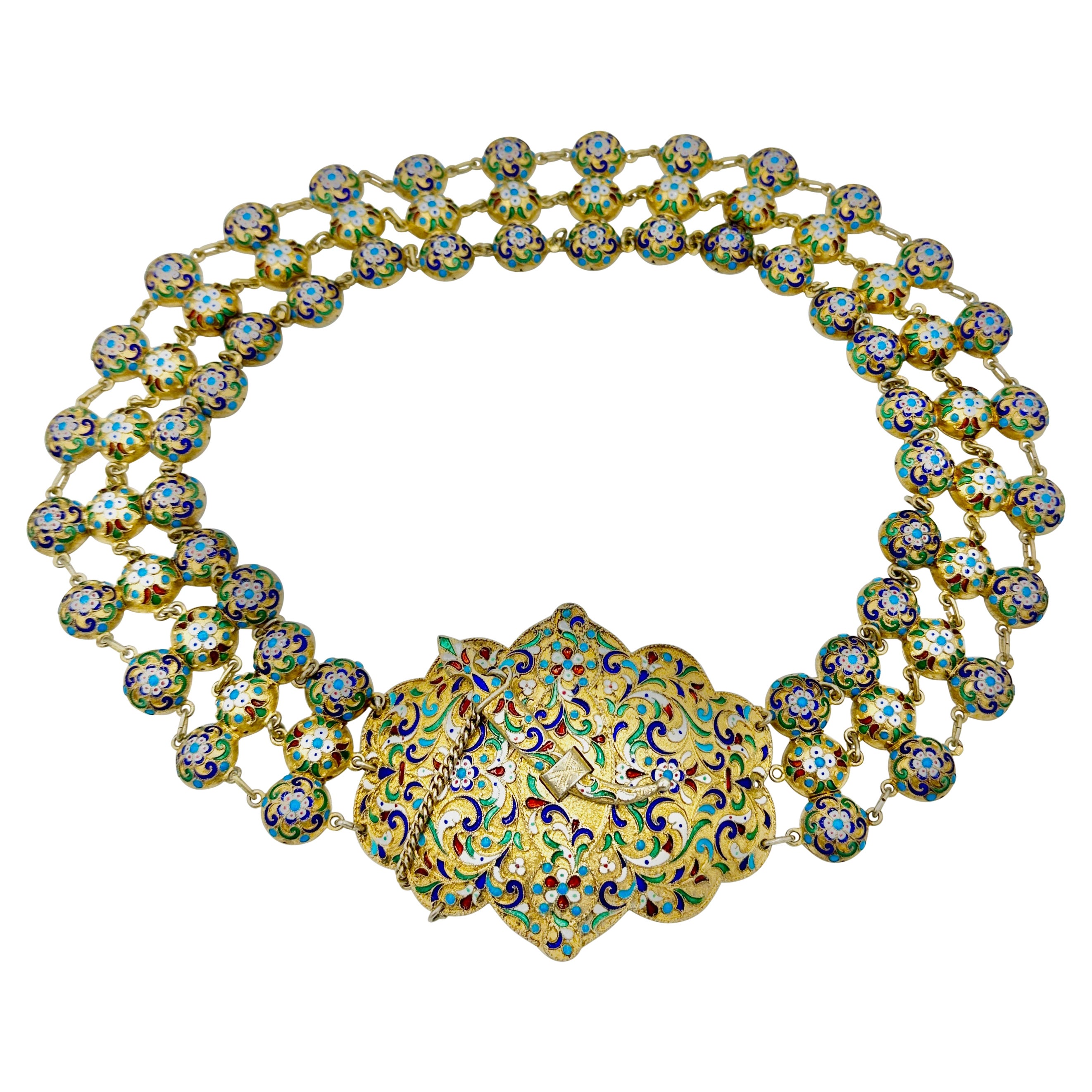 Russian Silver Gilt Enamel Belt Or Necklace St. Petersburg 1908-1917 V. Victorov
