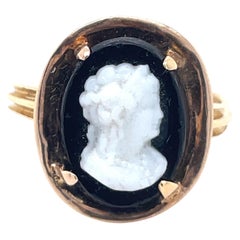 Vintage Cameo Ring, Onyx Ring, 14k Yellow Gold, women profaile cameo jewelry