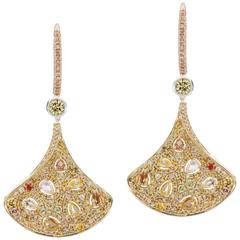 Fancy Color Diamond Gingko Leaf Earrings 5