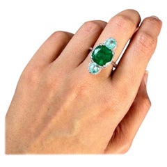 Set of 2 Rings - Emerald and Diamond / Emerald and Paraiba Ring