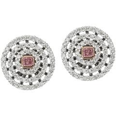 Natural Pink Diamond Two Color Gold Stud Earrings 12