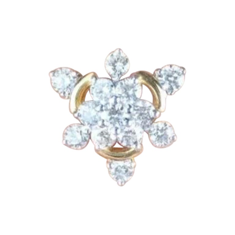 Triangle Shape Diamond Stud Earrings 14K Solid Gold Floral Handmade Earring Gift For Sale