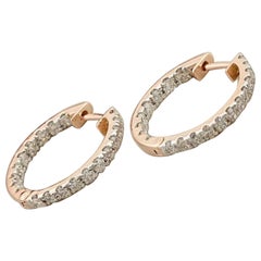Pendientes de aro de diamantes naturales de oro rosa de 14 quilates Regalo de cumpleaños para mujer Accesorios de regalo
