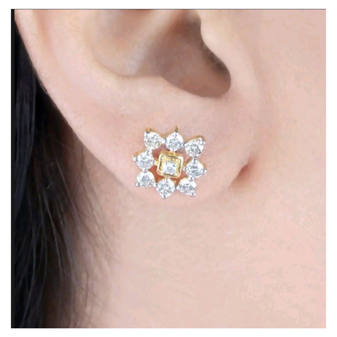 Certified Diamond Square Shape Stud Earring For Women 14K Solid Gold Earrings
