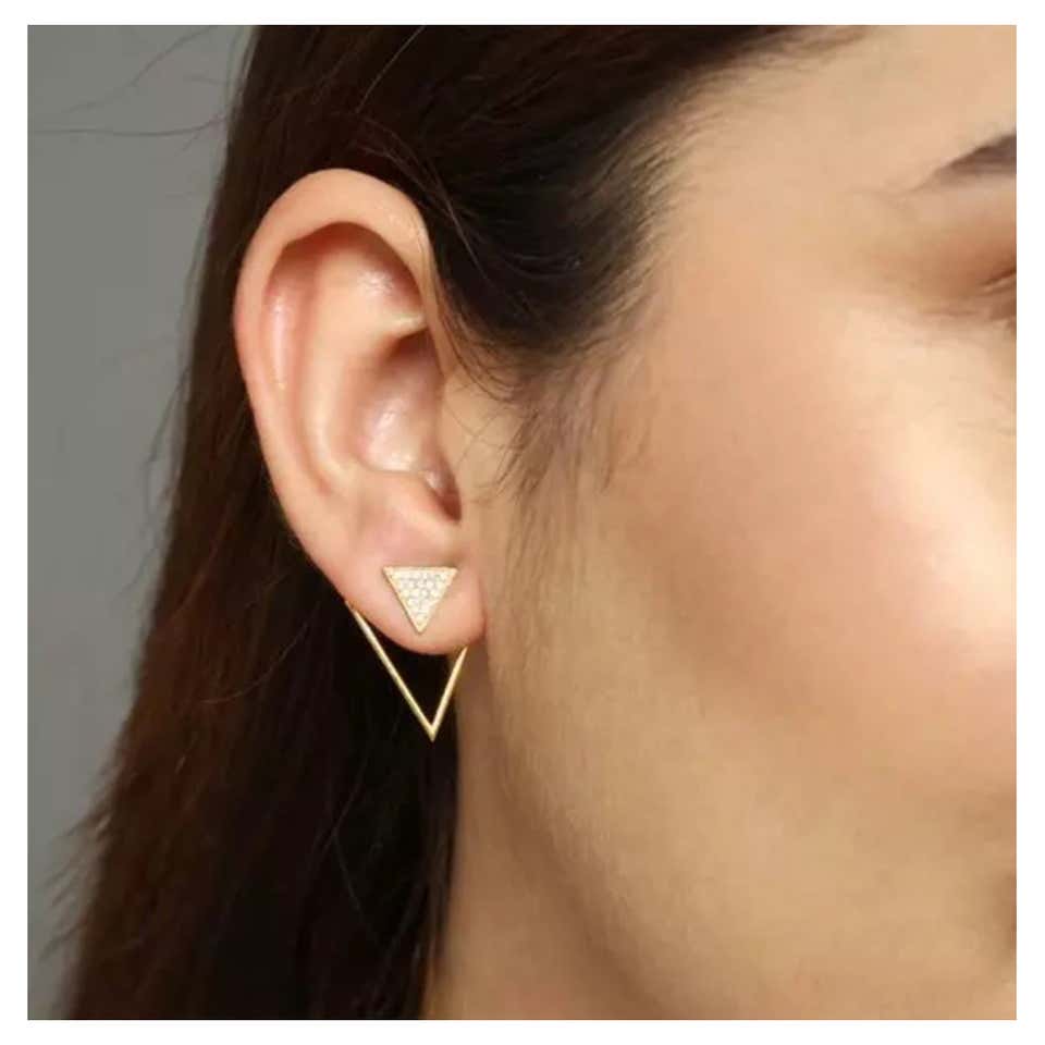 14K Solid Gold Triangle Ear Jacket Earring For Sale at 1stDibs
