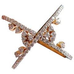 14k Solid Gold Criss cross Diamond Statement Ring Wedding Crossover Ring Band.