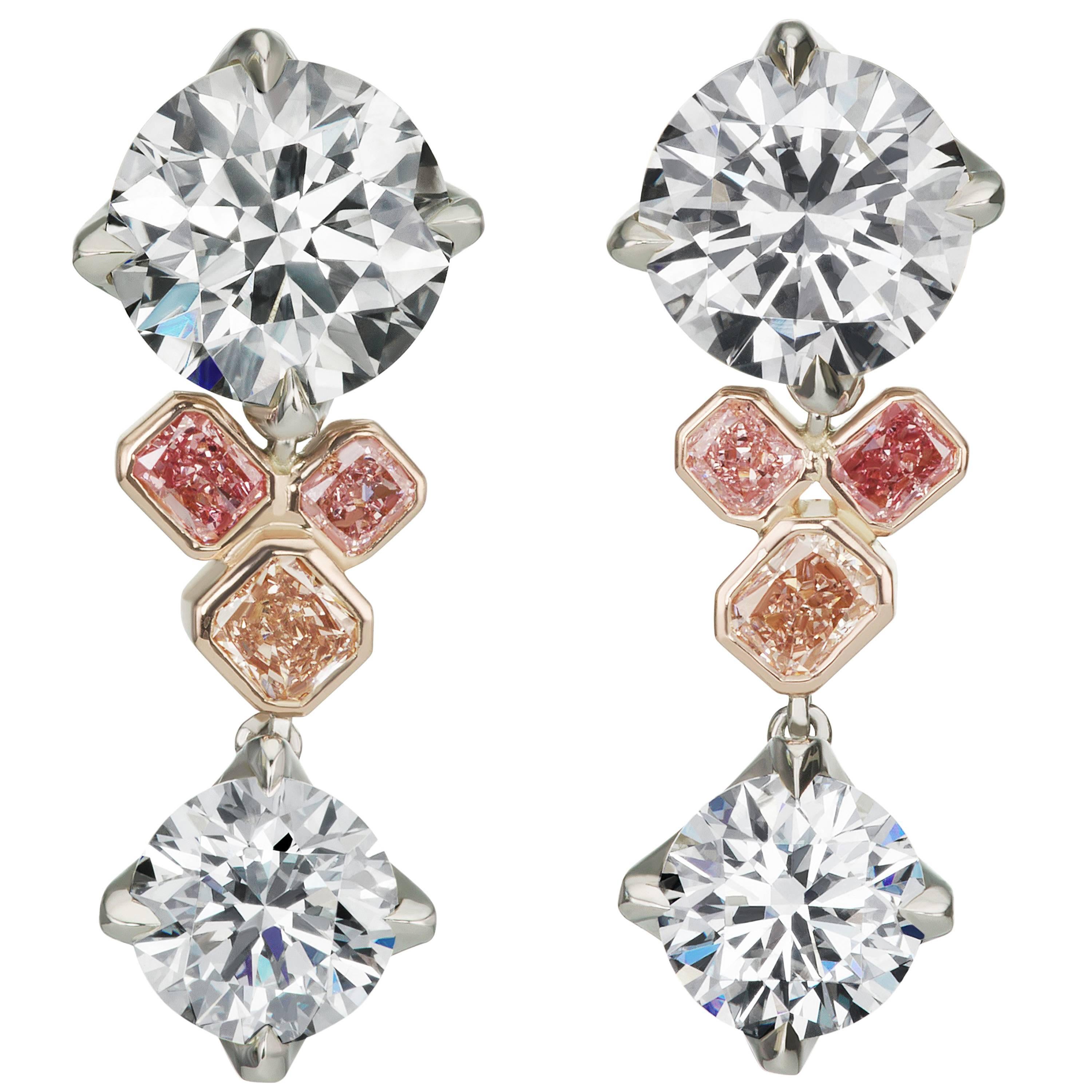 Fancy Pink Diamond Two Color Gold Platinum Earrings  For Sale