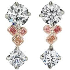 Fancy Pink Diamond Two Color Gold Platinum Earrings 